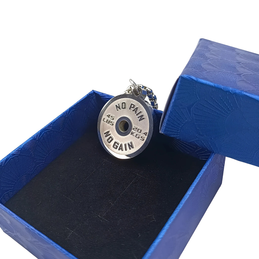 Stainless steel geometric barbell disk necklace pendant on a choice of gold, black, or pearl chain