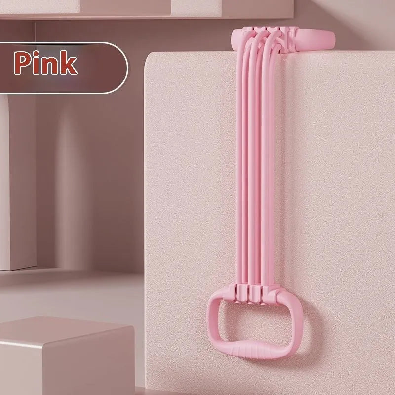 Adjustable chest expander pulling rope in blue, pink, or purple colours with six resistance levels