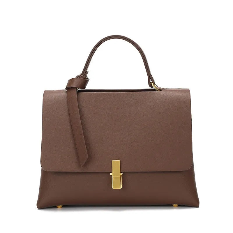 Genuine leather messenger bag with clamshell opening, horizontal square shape, 29x10x20cm, in khaki colour