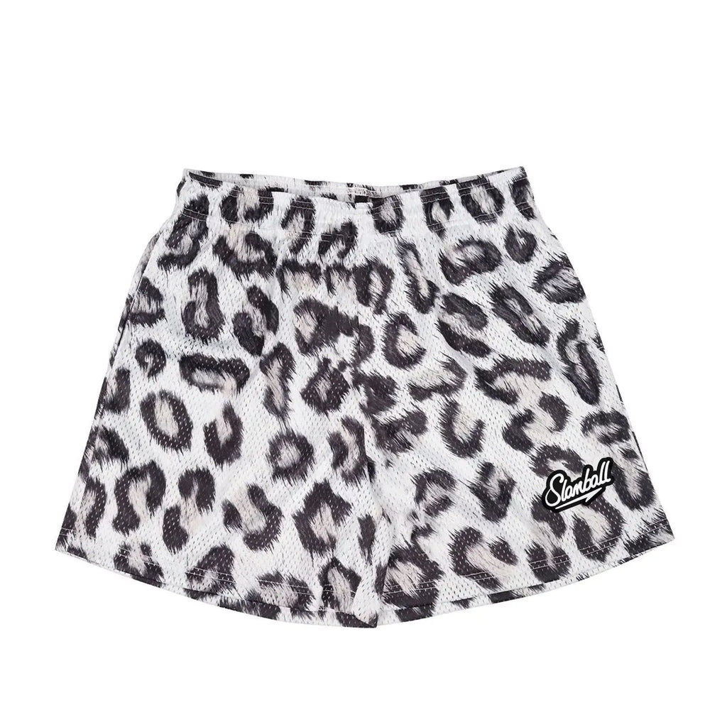 Men's leopard print quick-dry fitness training shorts on a white background