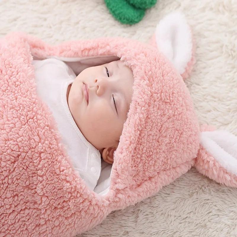 Adjustable baby sleeping bag with fleece swaddle design in unisex colours