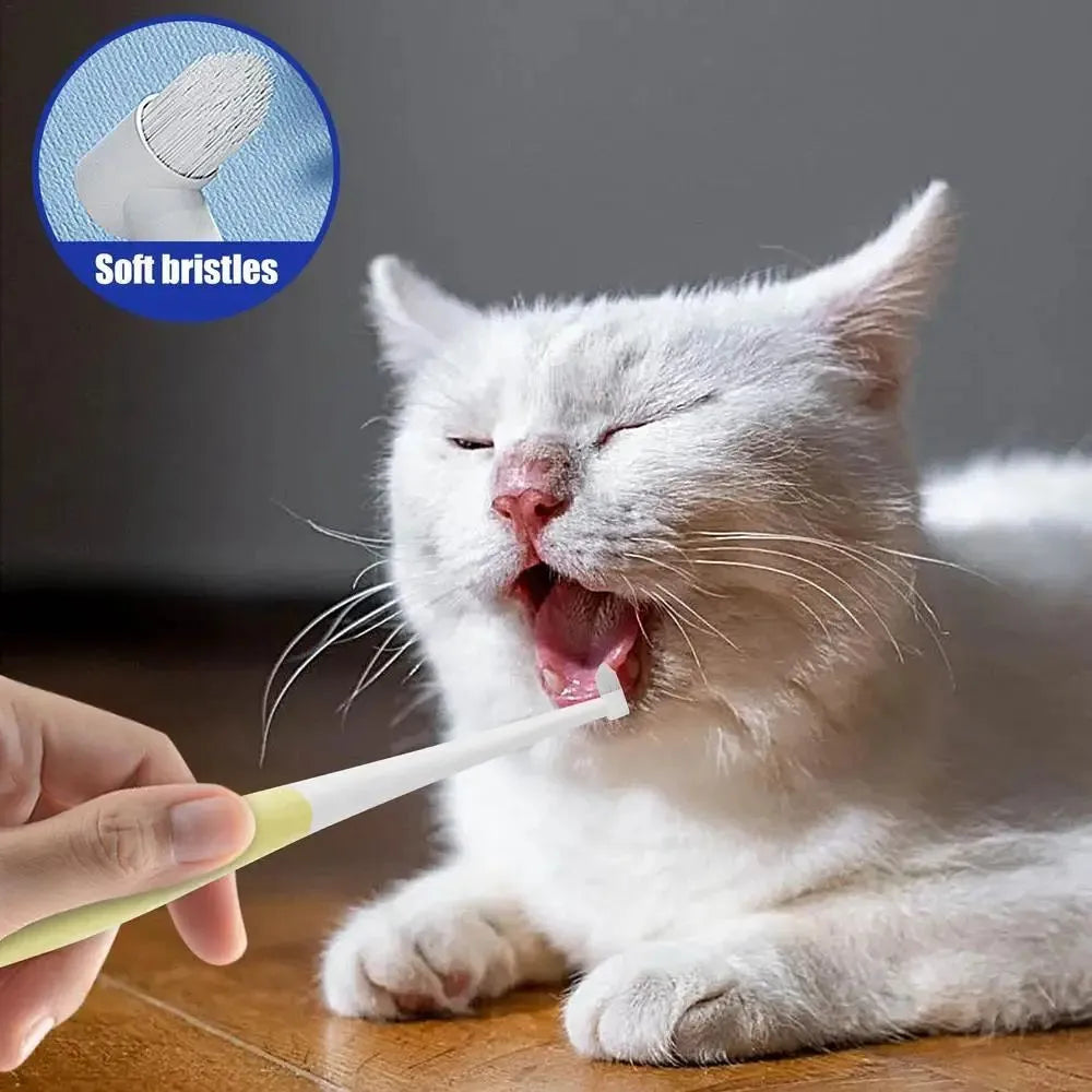 Cat toothbrush with anti-slip handle, 15cm, for kittens and small dogs, in blue or yellow with flat or pointed head