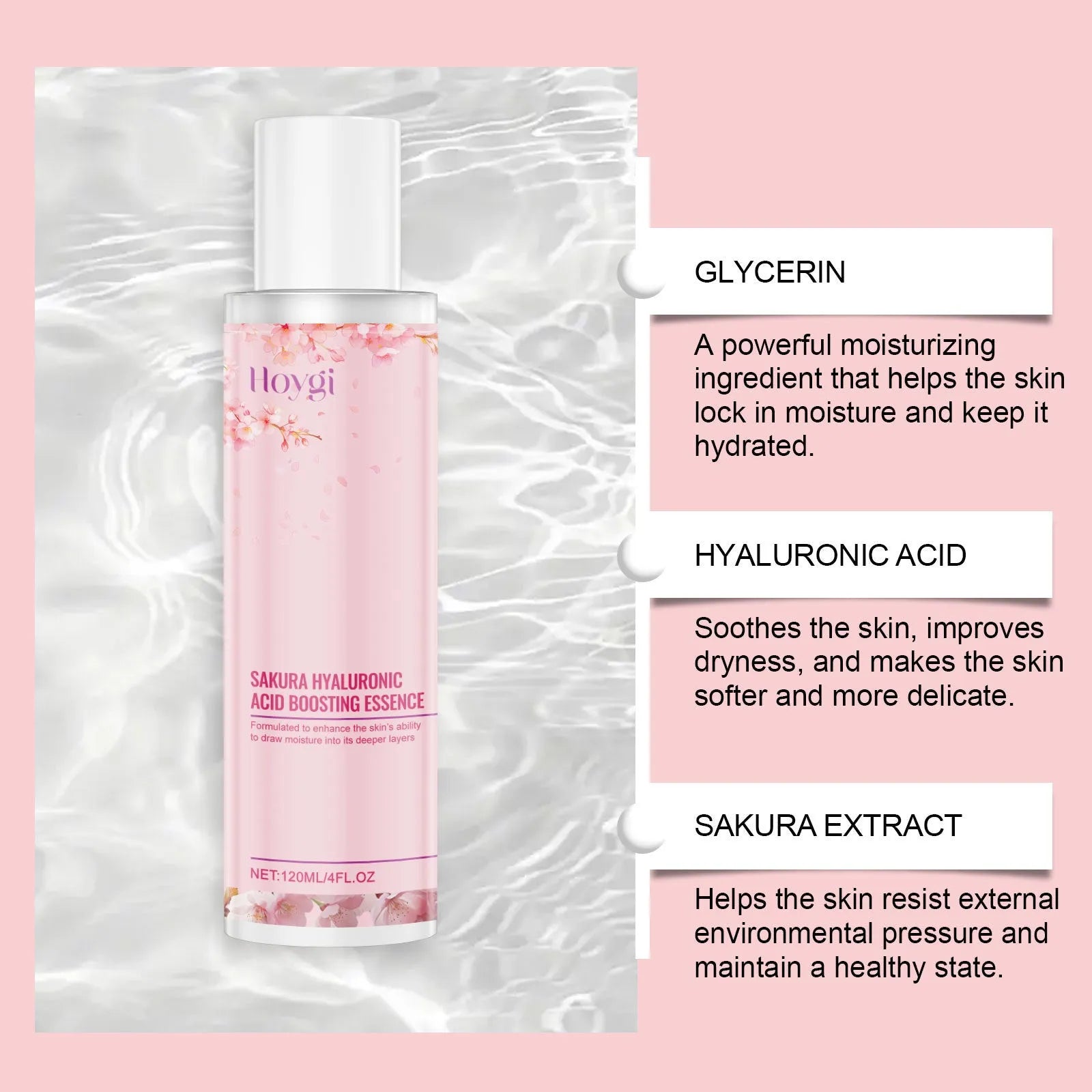 Hyaluronic Acid Moisturising Lotion bottle, 120ml capacity with cherry blossom extract