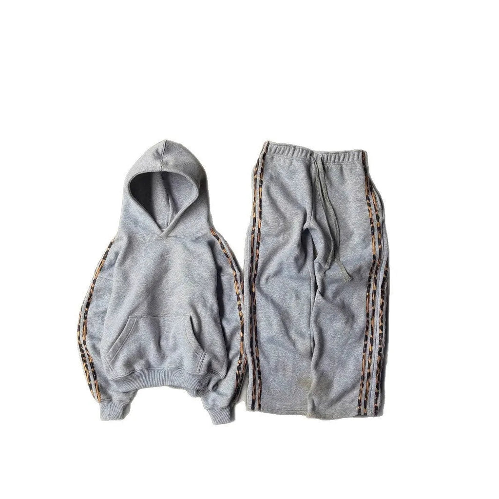 Vintage print long sleeve pullover hoodie for women, loose cartoon street fashion top in grey, polyester fabric, front pocket visible