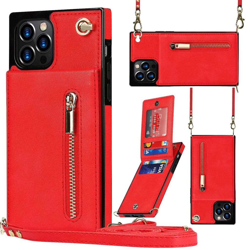 Solid colour leather and TPU mobile phone case shown fitted on a smartphone.