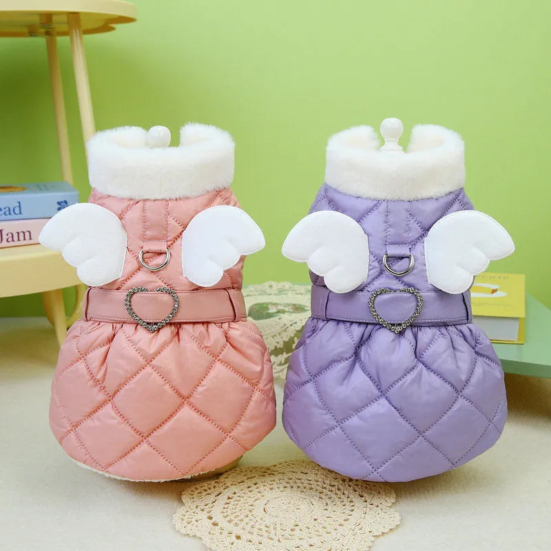 A pink or purple casual skirt for small dogs made from polyester with a thick cotton lining.