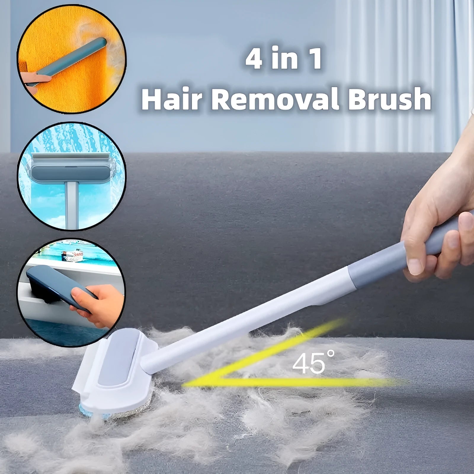 4-in-1 multifunctional cleaning brush with flannel head and extension handle for pet hair and screen cleaning