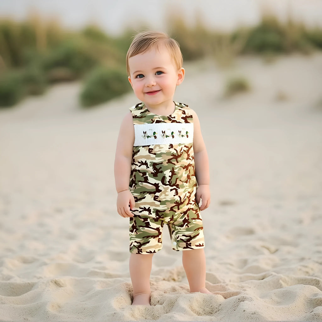 Infant toddler sleeveless duck embroidered cotton knitted long sleeve romper in two colour options