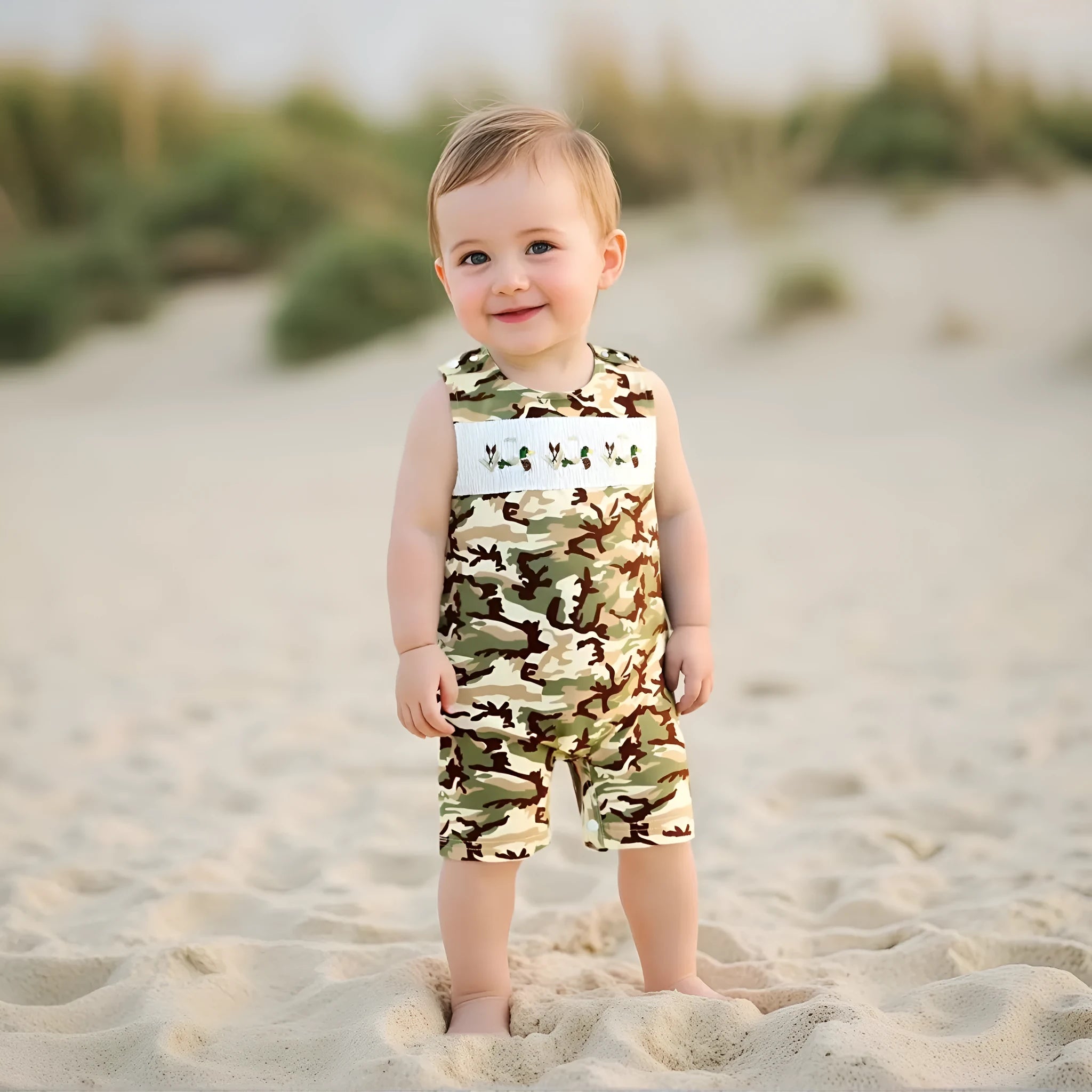 Infant toddler sleeveless duck embroidered cotton knitted long sleeve romper in two colour options