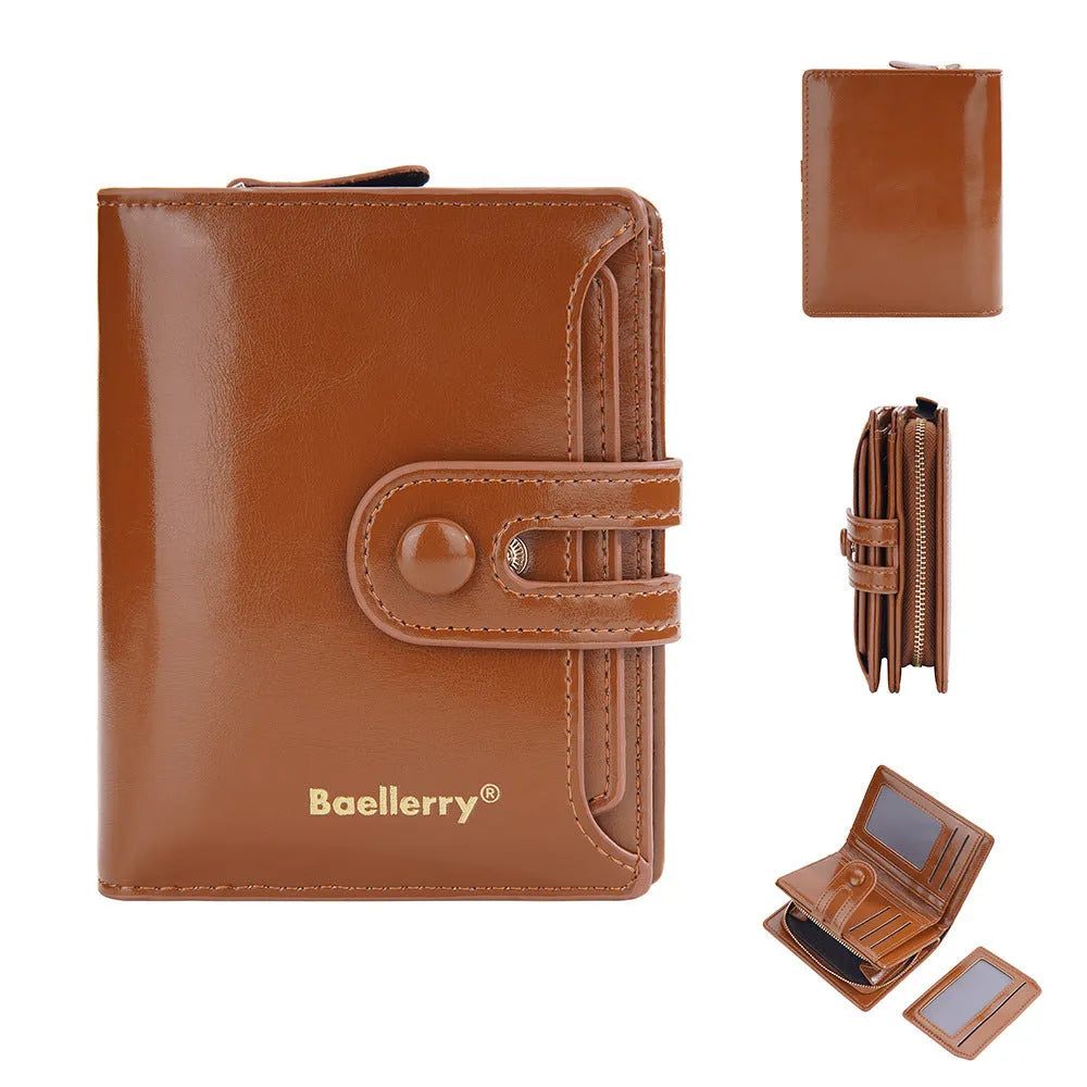 Women's PU leather card holder wallet in multiple colours showing card slots and zipped coin compartment