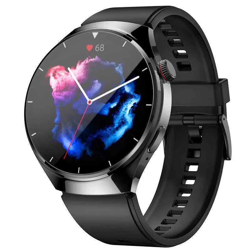 Smart watch with sleep monitoring and Bluetooth calling, available in black steel and silver glue options