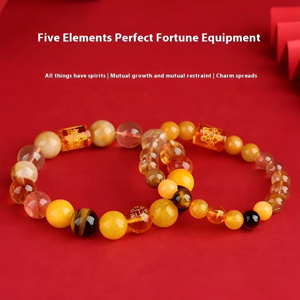 Handmade natural crystal bracelet with five elements gold wood water fire soil designs