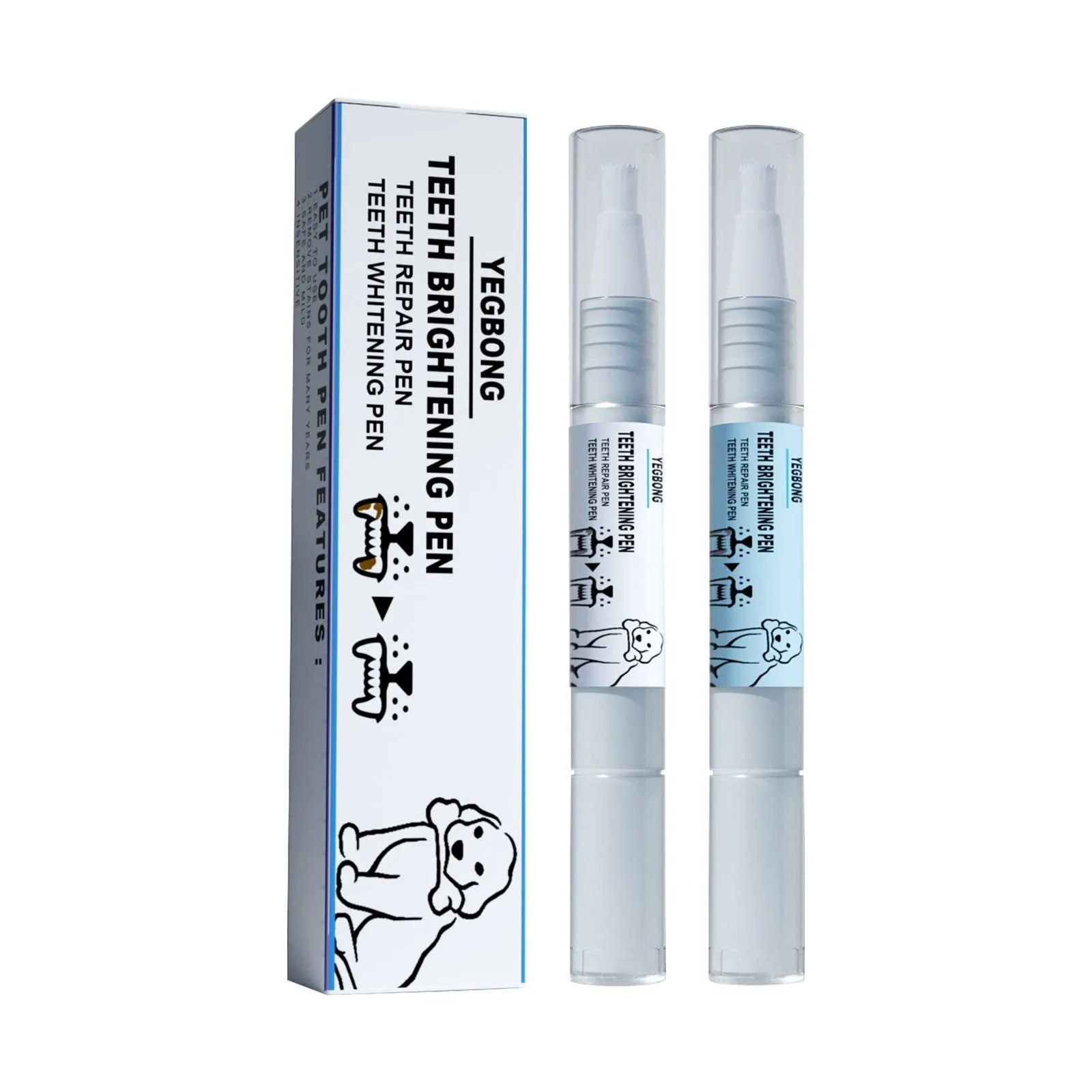 Pet teeth whitening pen and dental brush set for canine and feline tartar removal