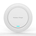 Round white desktop wireless phone charger with 10W fast charging capability
