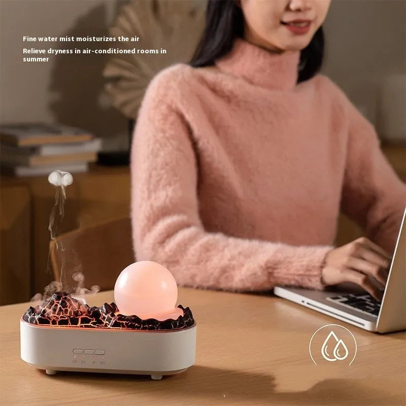White volcano USB humidifier with ultrasonic mist, single fog export and mechanical control