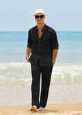 Men's cotton casual long sleeve top and trousers set in gray, available in sizes S to XXXL