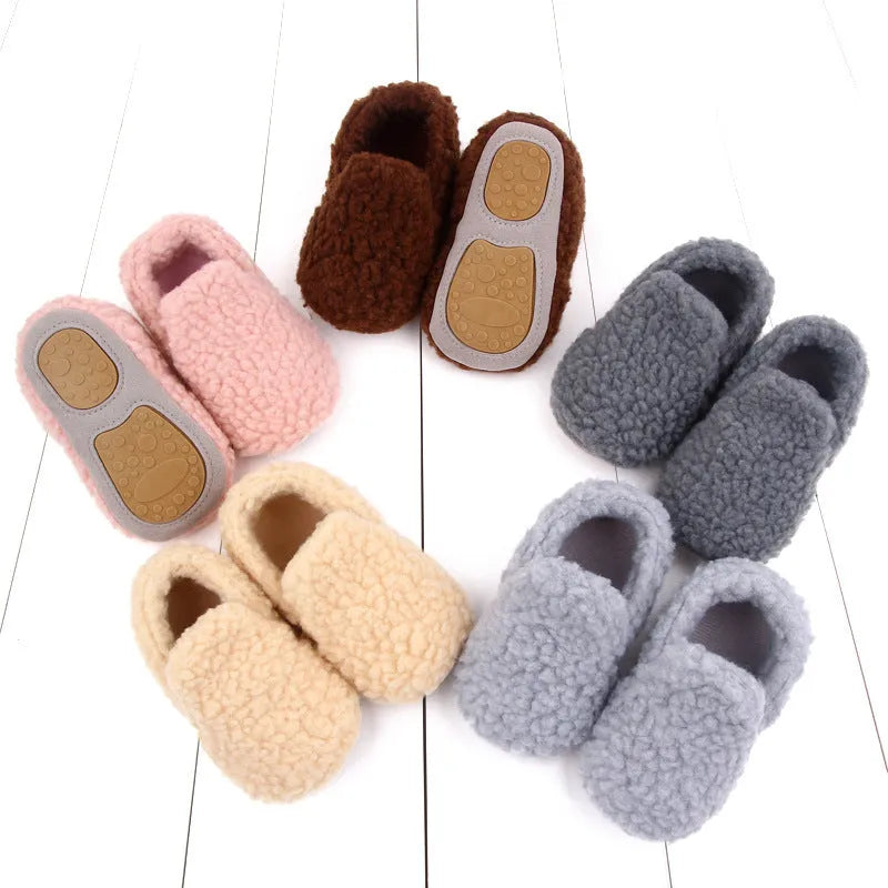 Solid colour baby toddler shoes with soft velvet rubber sole in apricot, low top design