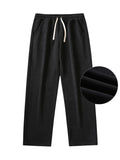 Retro corduroy men's casual striped trousers in black, mid-waist, polyester fabric