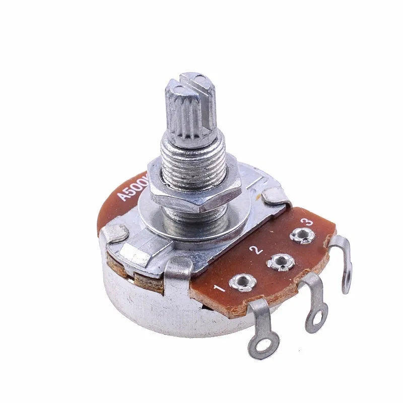 A single silver metal potentiometer knob for an electric guitar's tone or volume control.
