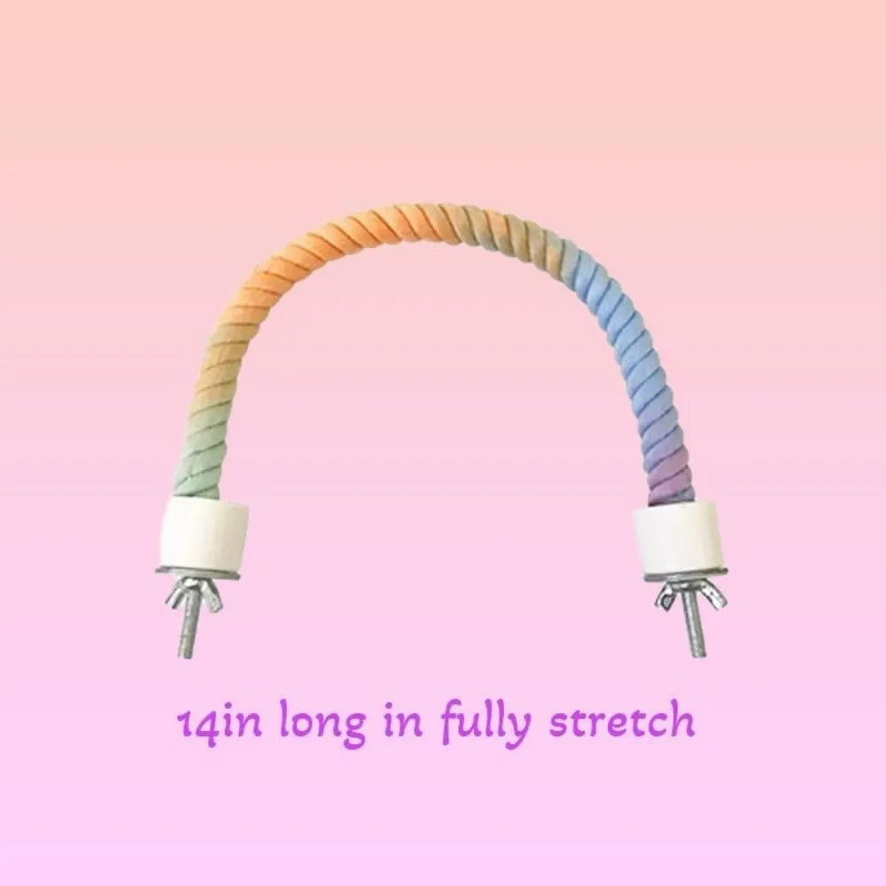 Gradient colourful bird rope perch set with U-shaped perch, long rope, and circular swing for cockatiels and parakeets