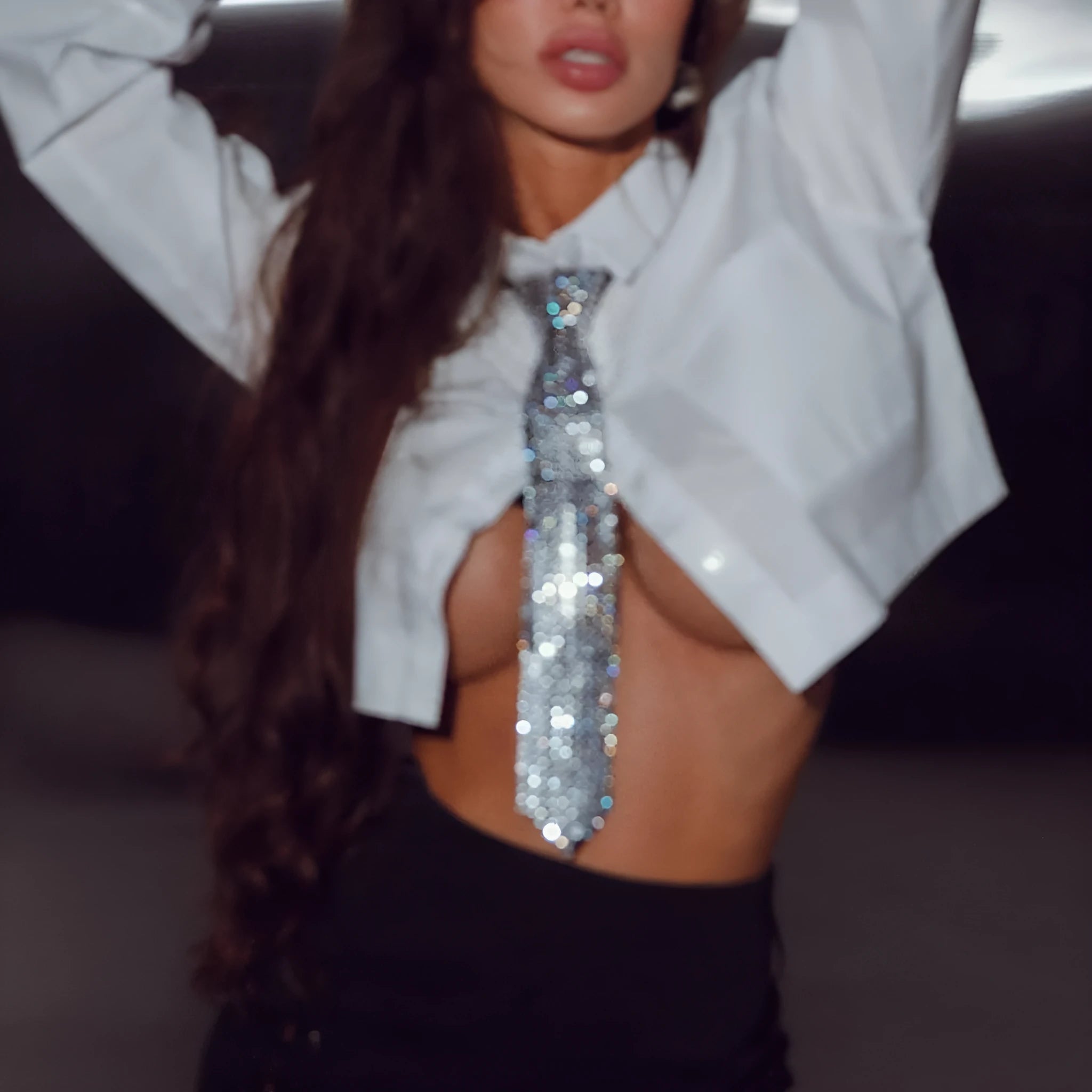 Silver metal sequins arrow-style bow tie for adult party or music festival wear