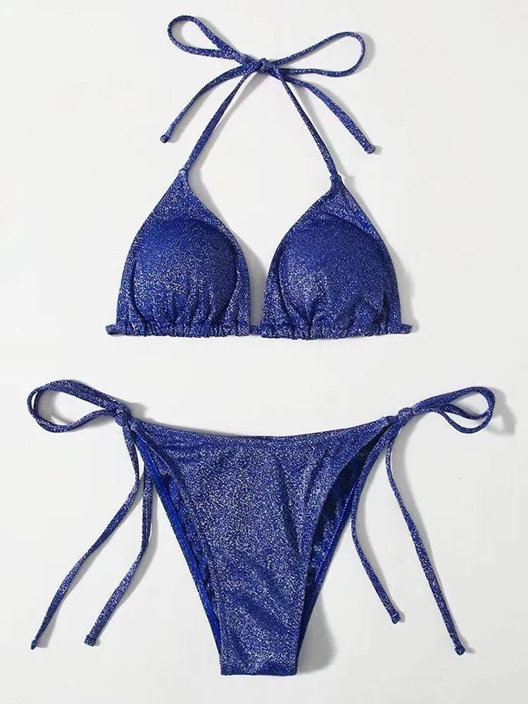 Women's bandage bikini swimsuit with split design in polyester fabric