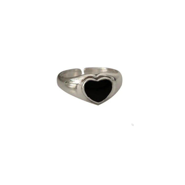 Silver plated peach heart dollar smiling face adjustable ring for women