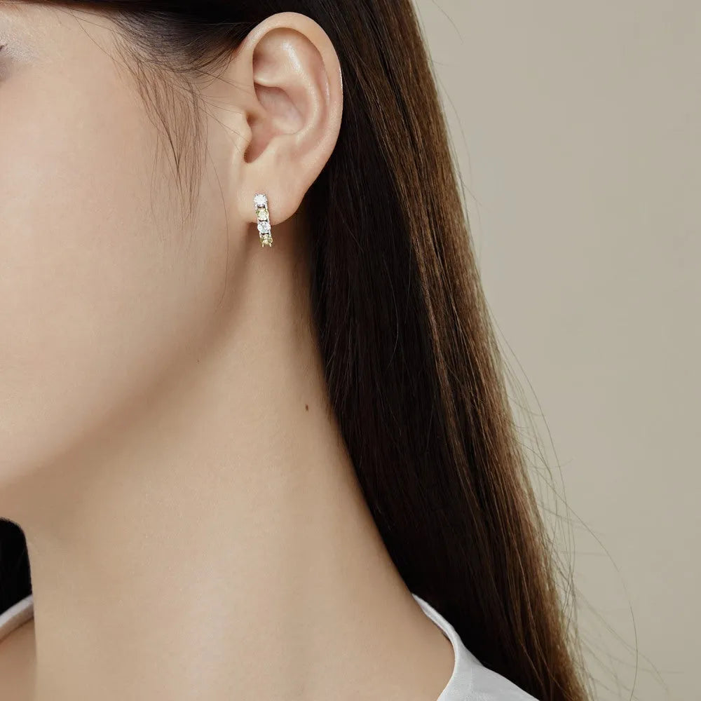 U-shaped zircon inlaid 925 silver female earrings in platinum yellow white diamond colour on white background