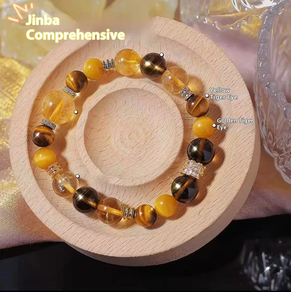 Yellow artificial crystal tower bead bracelet with 10mm beads and natural style