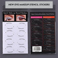 Four reusable eyeliner stencils on a pink background, showing winged and curved cut-out shapes for makeup application.