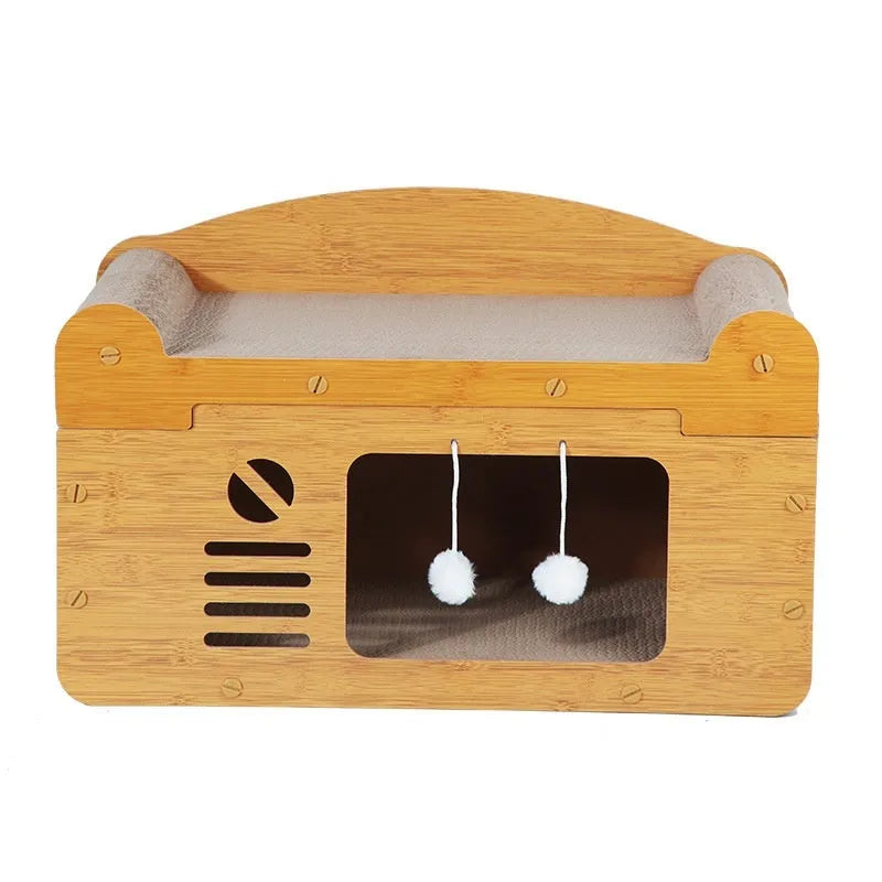 Corrugated paper double layer cat house with double ball double door design for indoor cats