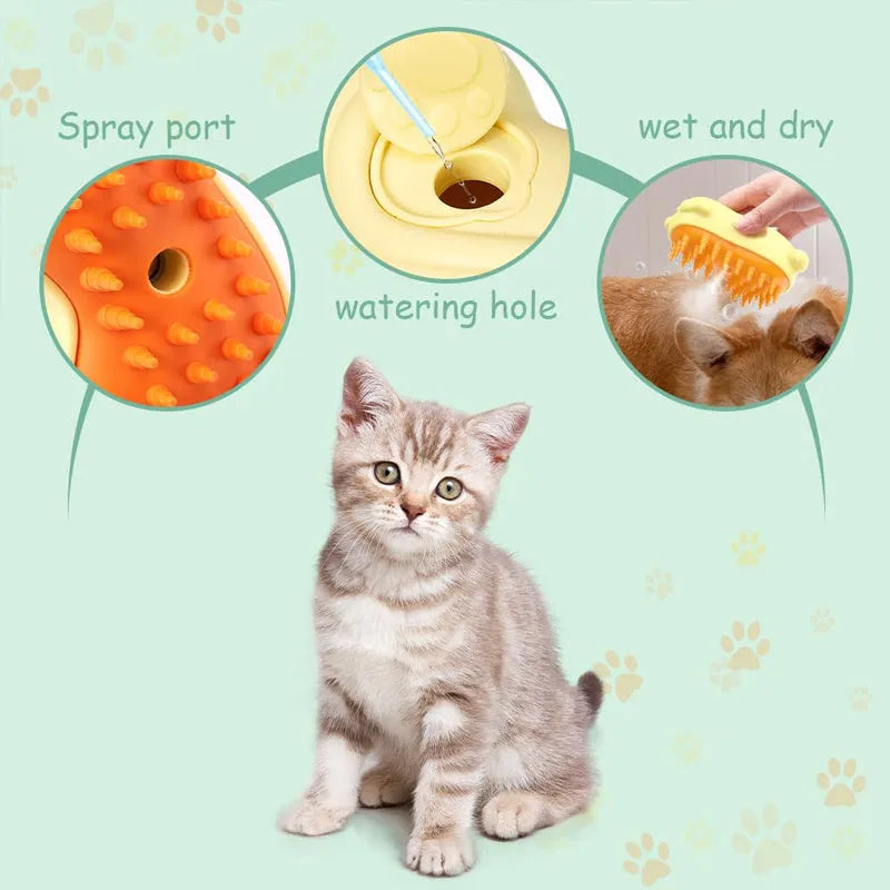 3-in-1 steamy pet grooming brush with self-cleaning steam function for cats and dogs