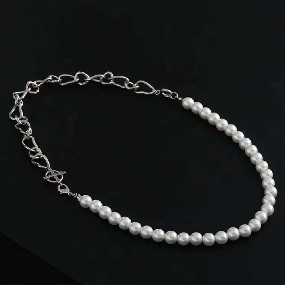 White acrylic geometric pendant necklace with asymmetric design on twisted chain, clavicle length