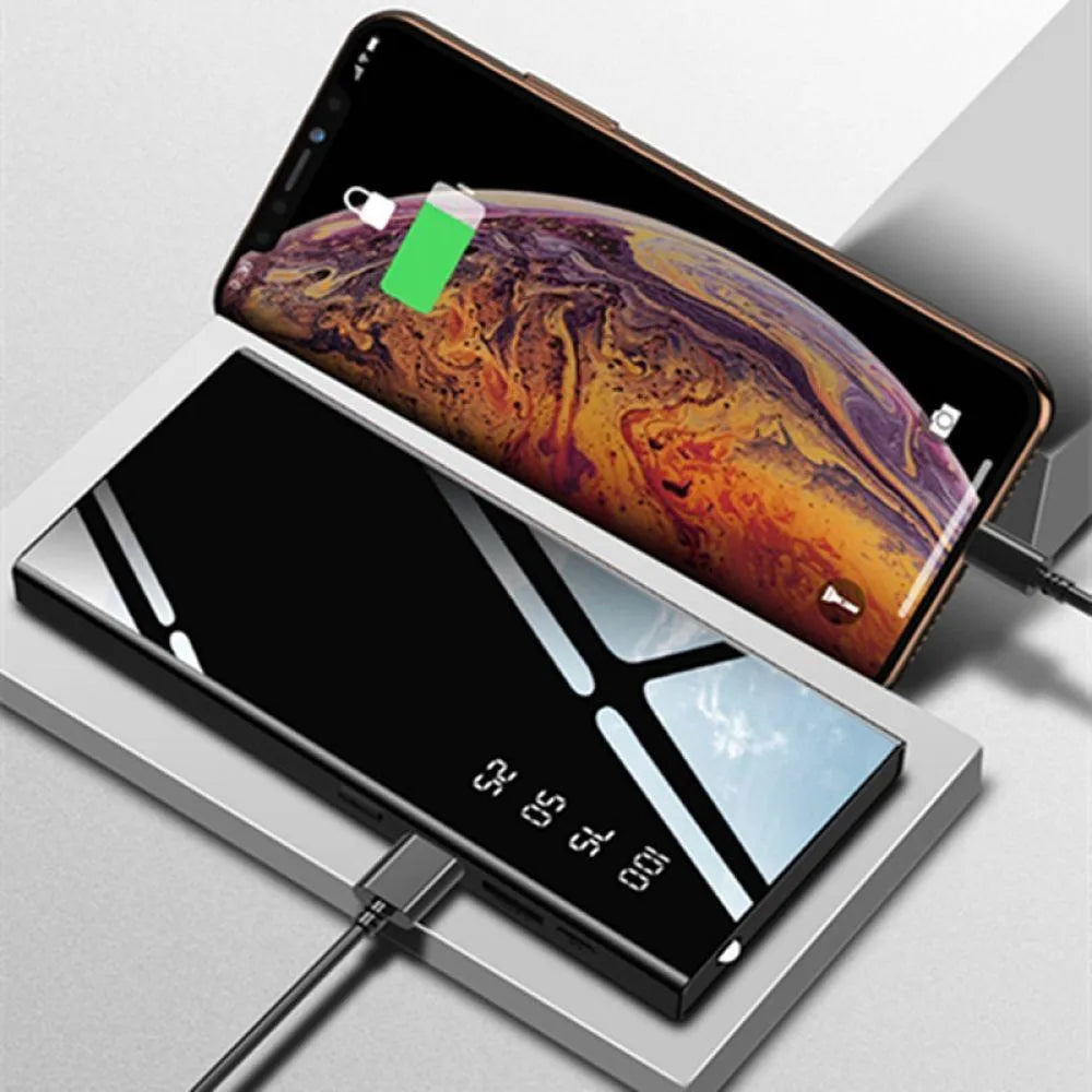 20000mAh LCD display power bank with dual USB ports in black, red, or white colour options