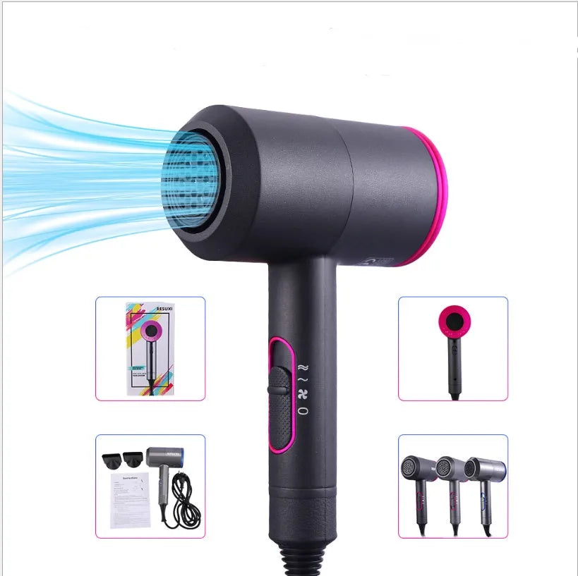 Hammer hair dryer in iron gray with red, AC motor, negative ion, three-speed, hot cold air, overheat protection, diffuser nozzle