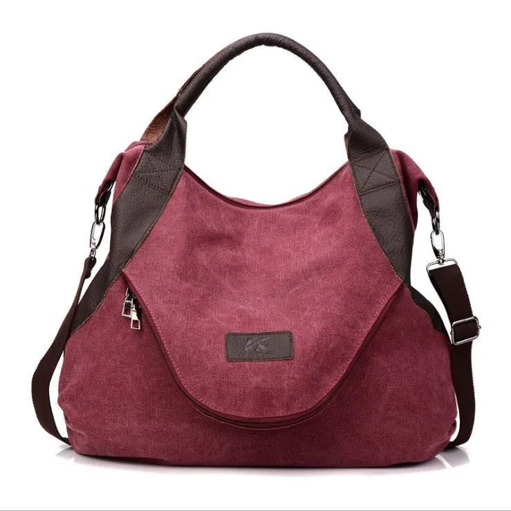 Retro minimalist canvas handbag for women with zipper closure and double straps