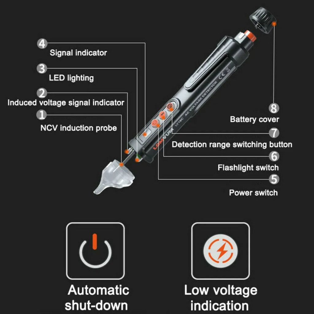 Intelligent checkpoint test pencil for electrical line detection with automatic shut-off