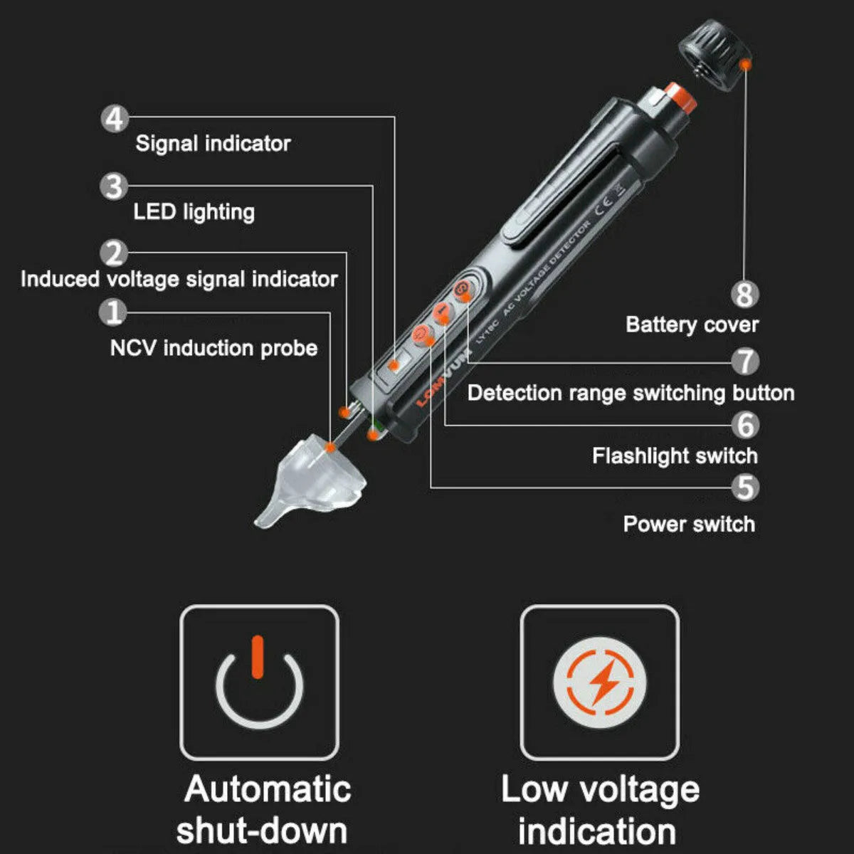 Intelligent checkpoint test pencil for electrical line detection with automatic shut-off