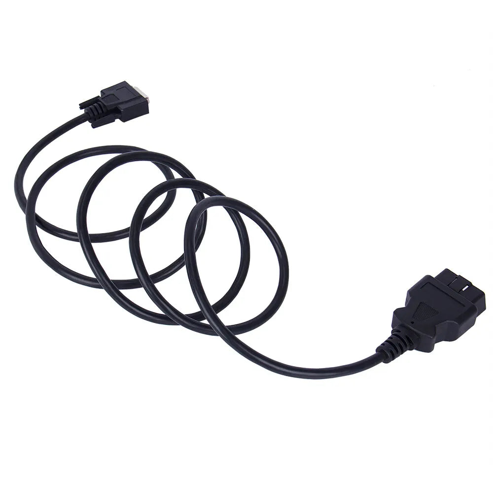 Black OBD2 male to DB26 female extension cable 180cm long with connectors visible