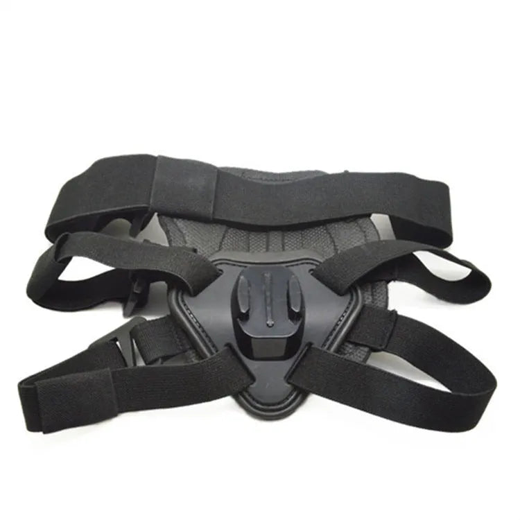 Black dog chest harness mount for GoPro with quick release base, washable material, two fixed positions