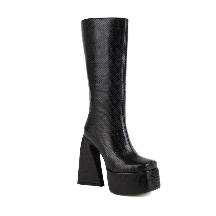 Women's black high ankle casual boots with an artificial PU upper, shown from the side.