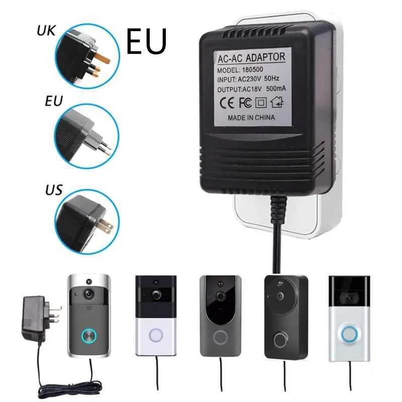 White external power adapter for video doorbell with UK plug and AC 18V output