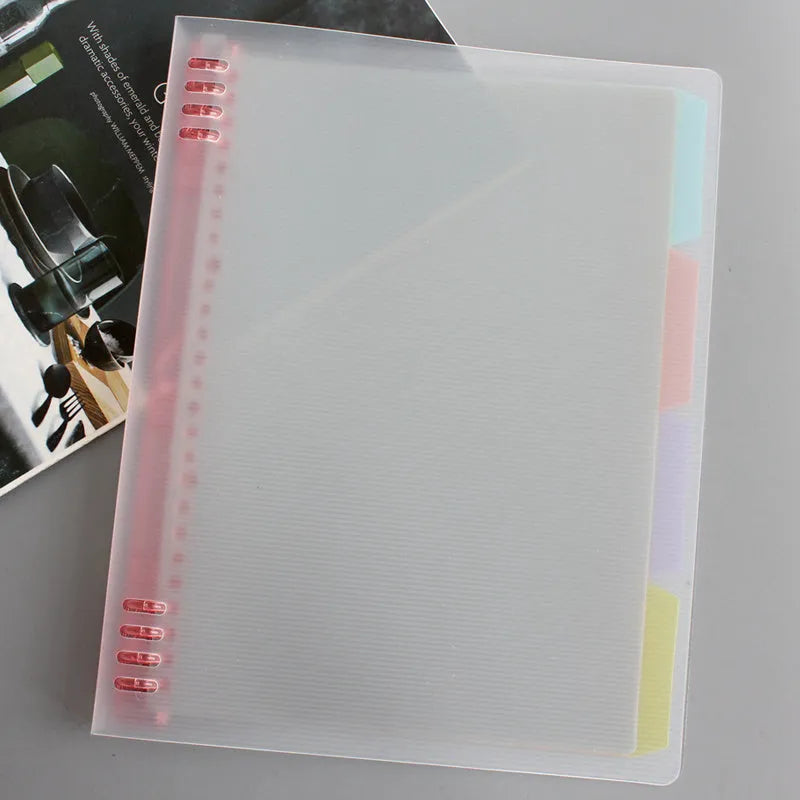 B5 loose-leaf refill paper with colourful PP plastic shells showing 8-hole punch design