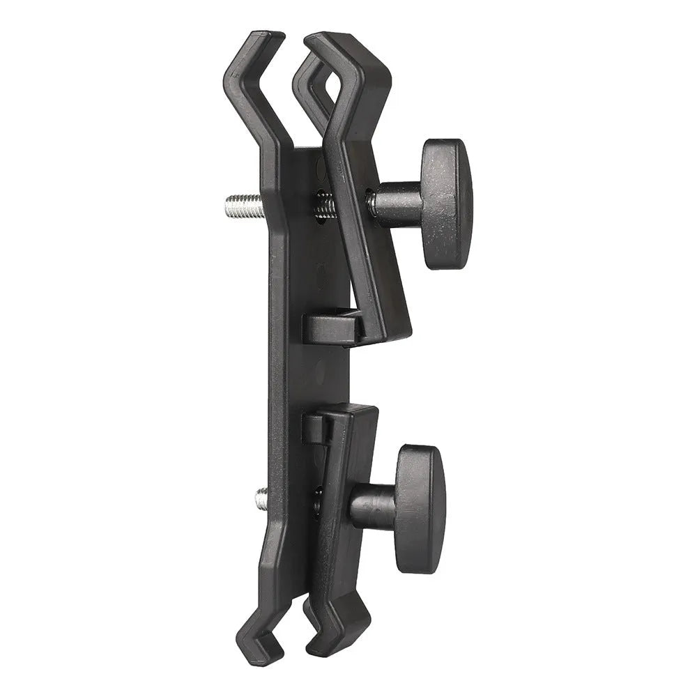 Black ABS plastic umbrella clip for iPhone tripod mounting during rainy filming
