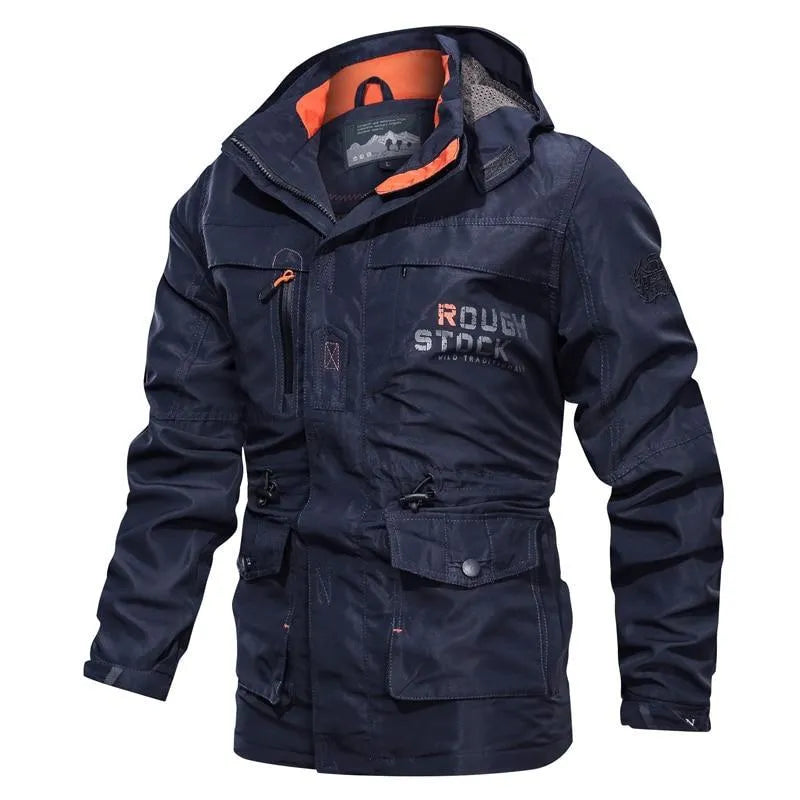 Men's hooded plus size jacket, loose fit, zip front, stand-up collar, 100% polyester, available in six colours