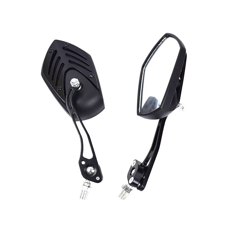 Pair of ghost fire motorcycle rearview mirrors with black ABS housing and aluminium rod on a Honda handlebar