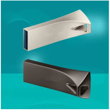 Small triangle metal USB drive with USB 2.0 interface, write protection switch, and indicator light