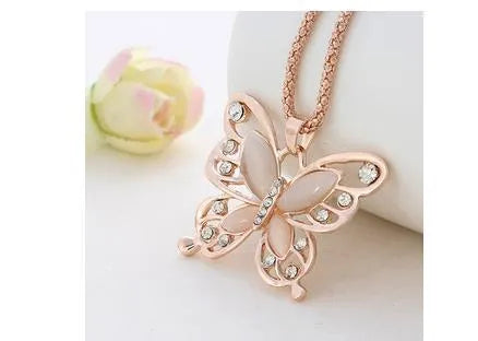 Butterfly Spirit Necklace with alloy pendant, snake bone chain, and gold or rose colour options