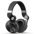 Wireless Bluetooth headset in black colour with headband and bilateral earpieces for hands-free calls and music.
