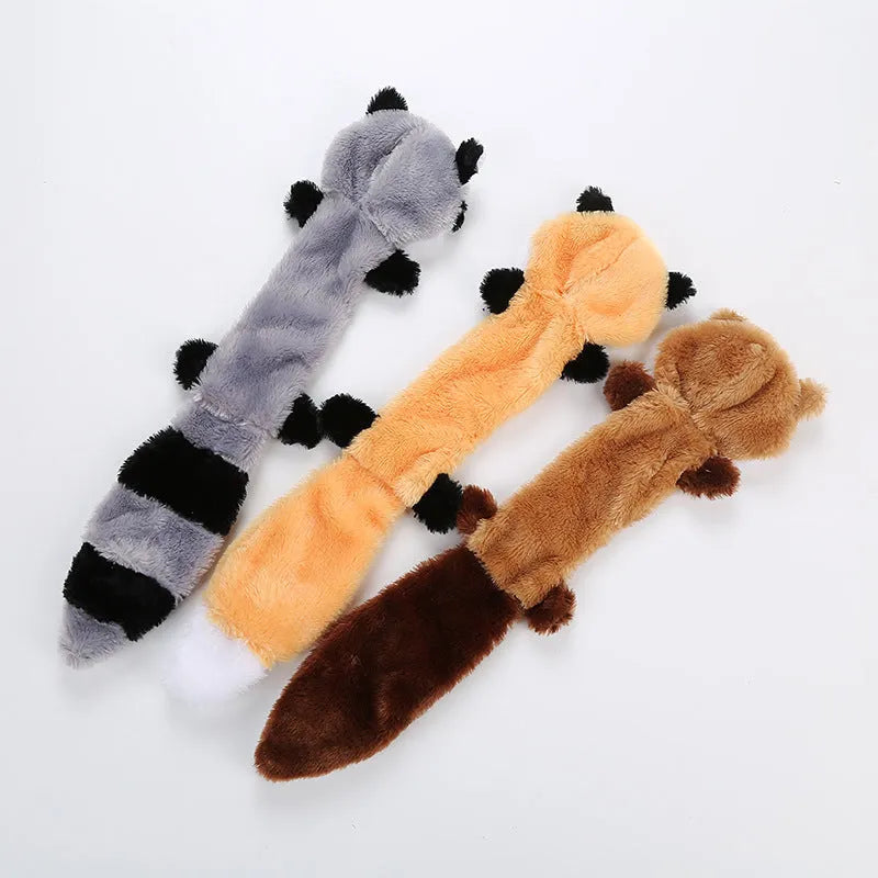 Brown plush dog toy with squeaker, 46cm long, for interactive pet play